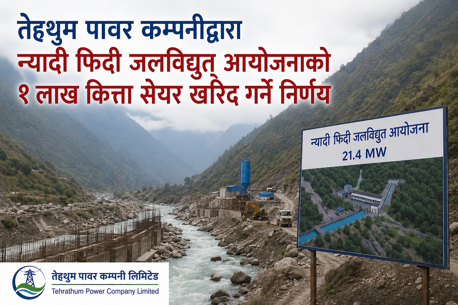 न्यादी फिदी जलविद्युत् आयोजनामा तेह्रथुम पावरले लगानी गर्ने, नर्थ समिट हाइड्रोको १ लाख कित्ता संस्थापक सेयर खरिद गर्ने