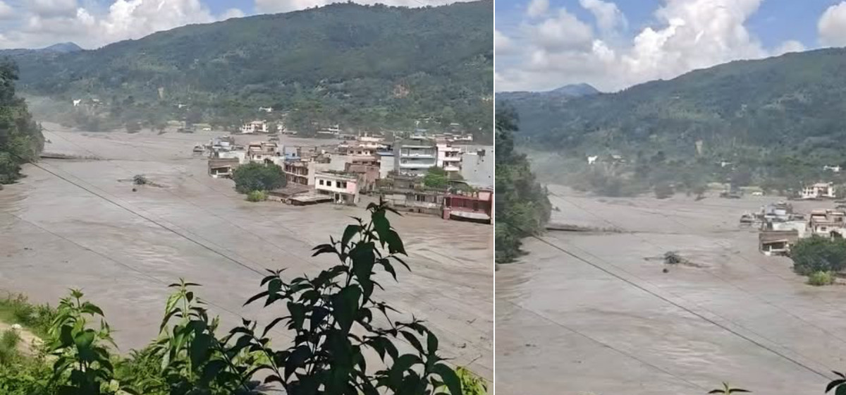 भोेटकोशीको बाढीले त्रिशूली बजार क्षेत्रका ६० घर बगायो