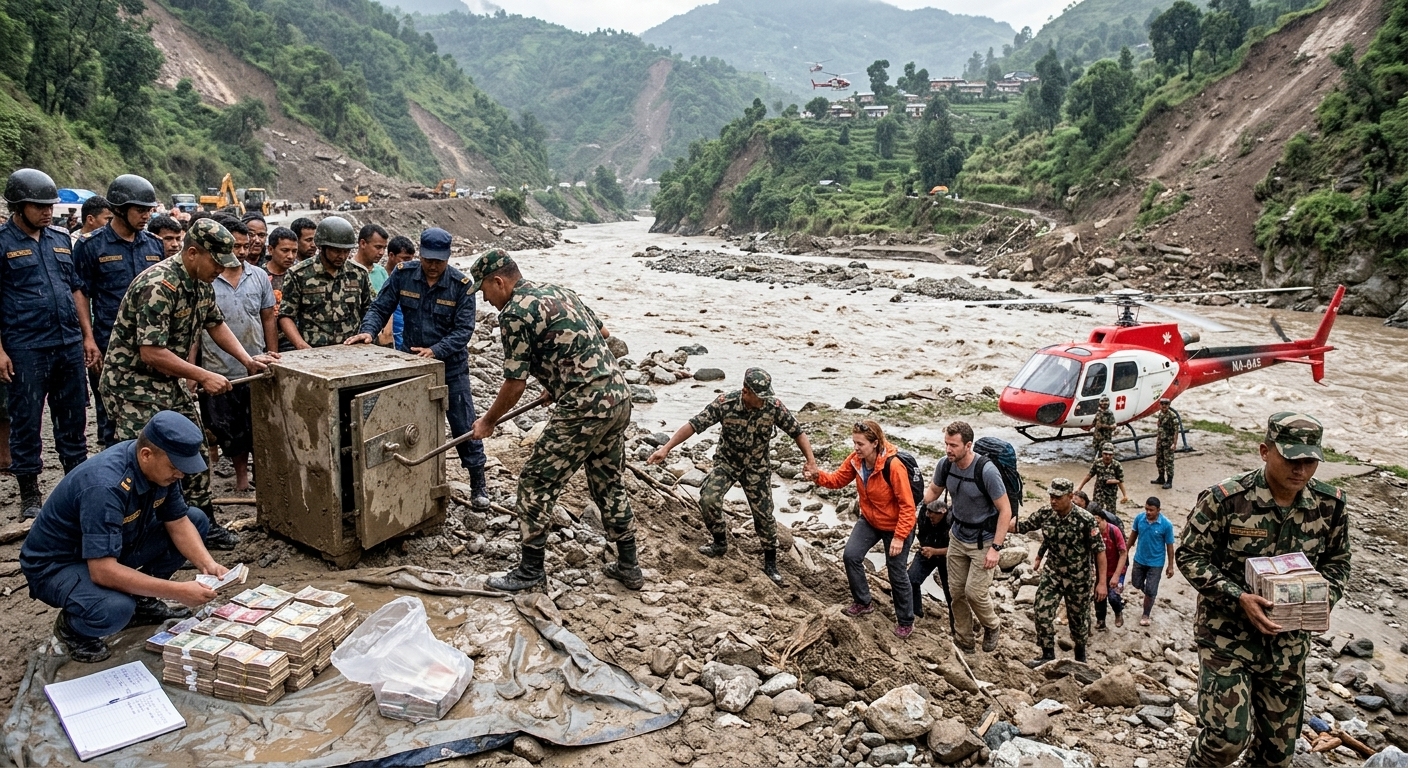 धादिङमा बाढीले बगाएर ल्याएको सेफ फोडेर रकम निकाल्ने २९ जना पक्राउ, ९२ लाख ६८ हजारभन्दा बढी नगद बरामद