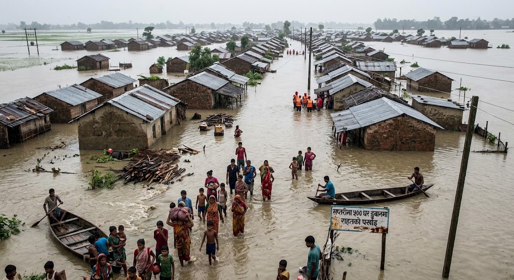 लगातारको वर्षाका कारण सप्तरीमा ५०० घर डुबानमा