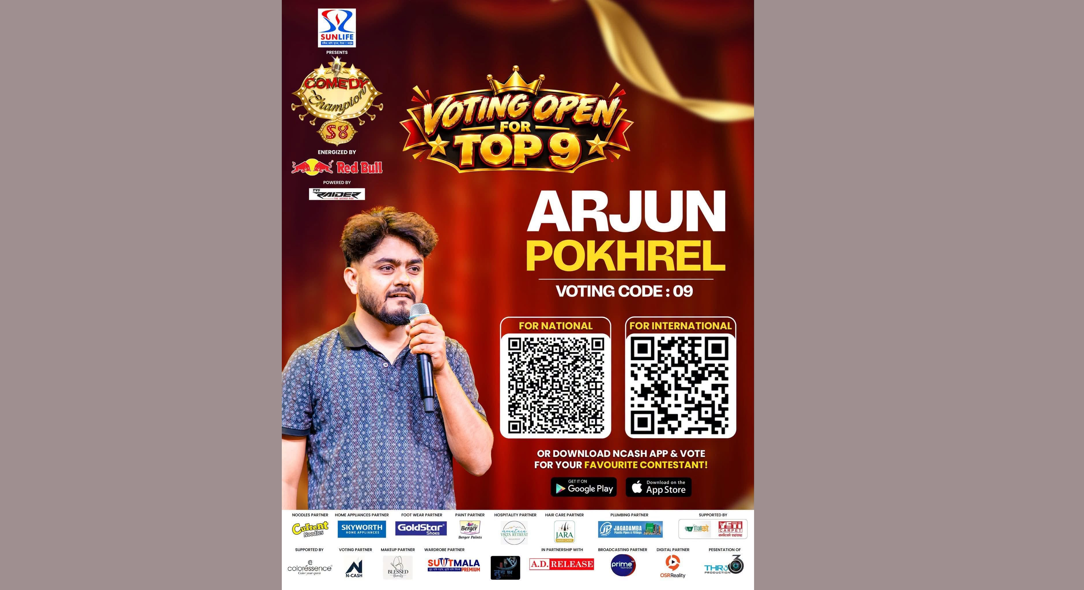 अर्जुन पोखरेल कमेडी च्याम्पियनको टप १० मा: दर्शकहरूसँग भोटको अपिल