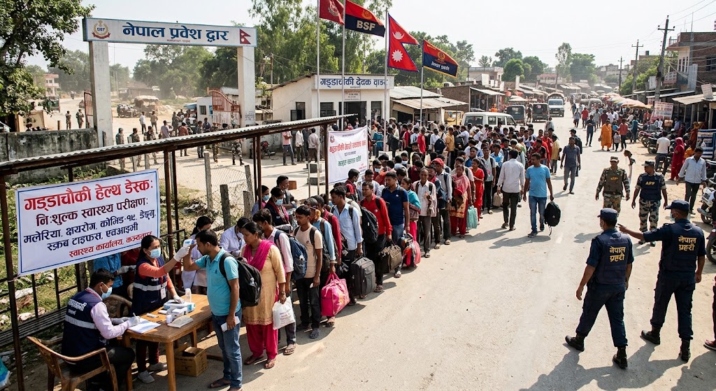 चाडपर्वमा घर फर्किनेको गड्डाचौकीमा भीड : सीमामा छ रोगको स्वास्थ्य परीक्षण अनिवार्य