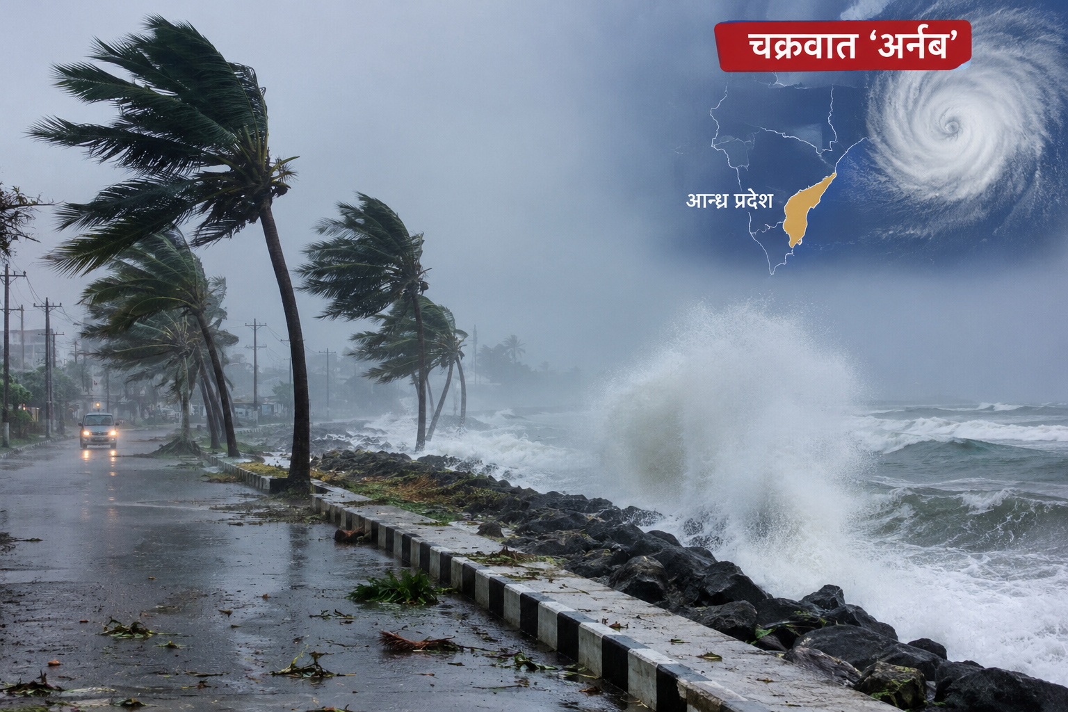 आन्ध्र प्रदेशको तटीय क्षेत्रमा १५० किमि प्रतिघण्टा सम्मको हावाहुरी