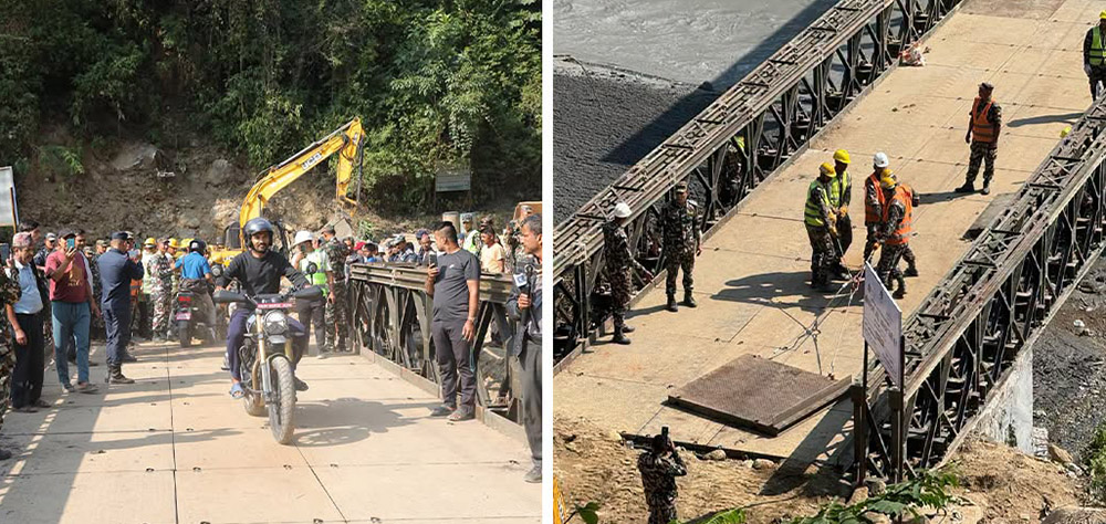 आरुघाटमा बेलिब्रिज जडान, गोरखा र धादिङबीच सडक सम्पर्क पुनः जोडियो