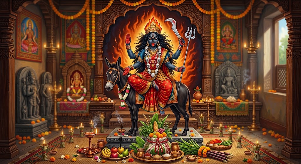 नवरात्रको सातौं दिन आज कालरात्रि देवीको पूजा आराधना, घर-घरमा फूलपाती भित्र्याइँदै